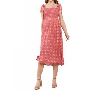 NEW HELLO MIZ daisy print smocking maternity dress in marsala